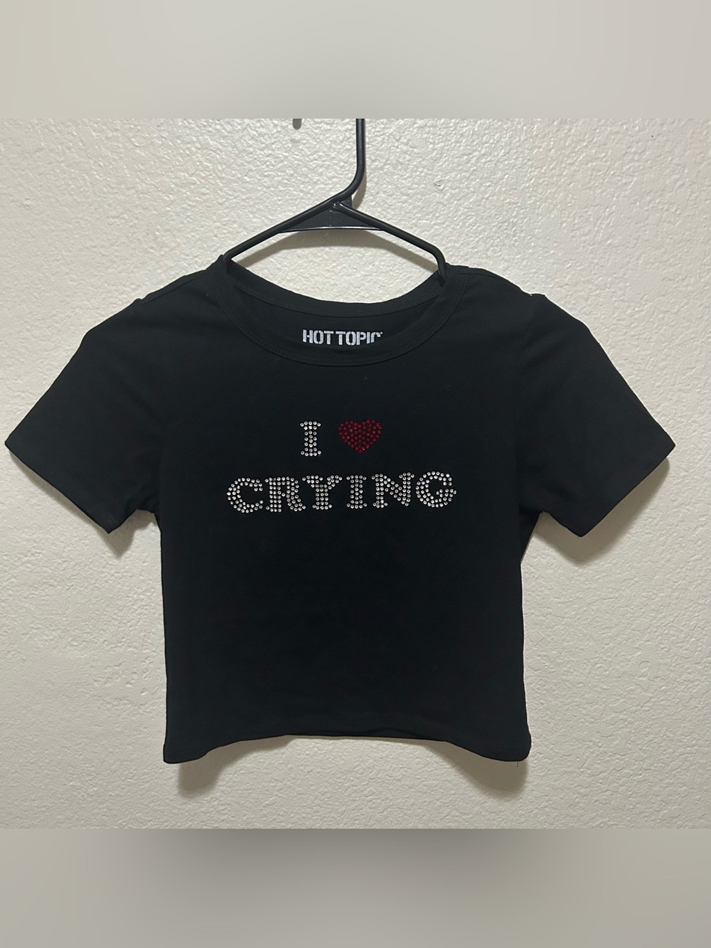 Hot Topic Black Baby Tee “I ♥ Crying” Sequin Emo Goth Grunge Size Small